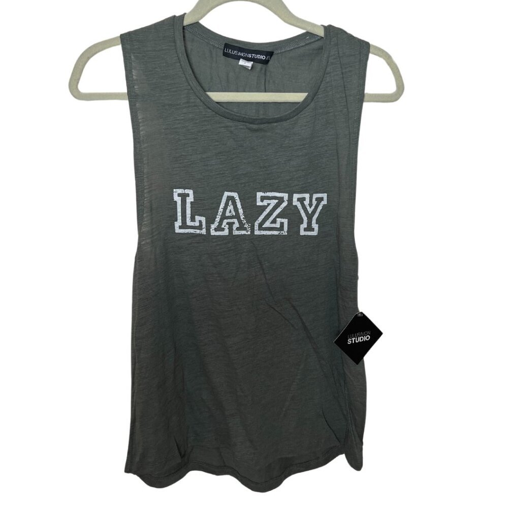 LuluSimonstudio Graphic "Lazy" Tank, L, NWT